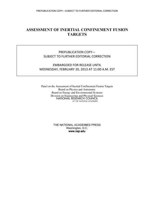 Book cover of Assessment of Inertial Confinement Fusion Targets