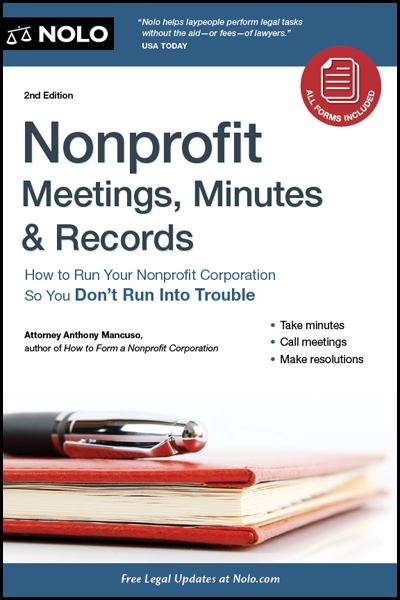 Book cover of Nonprofit Meetings, Minutes & Records