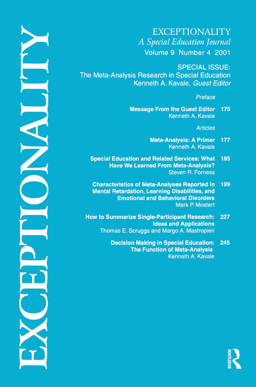 Book cover of The Meta-Analysis Research in Special Education: A Special Issue of Exceptionality