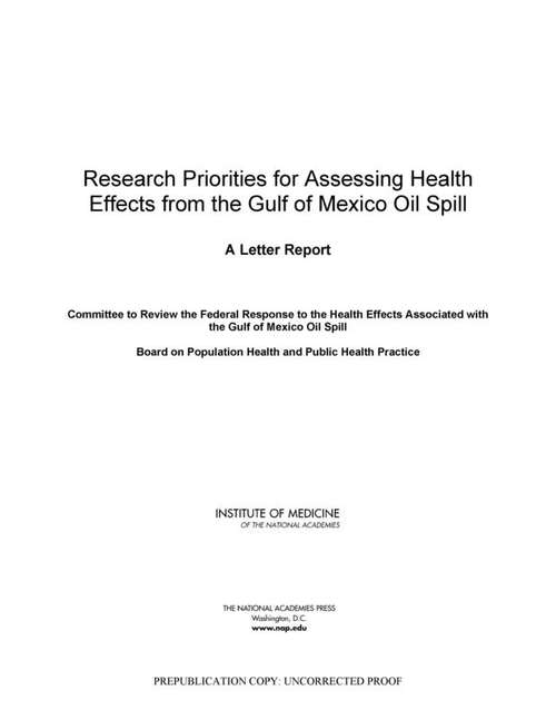 Book cover of Research Priorities for Assessing Health Effects from the Gulf of Mexico Oil Spill: A Letter Report