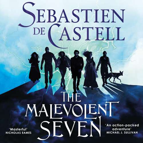 Book cover of The Malevolent Seven: "Terry Pratchett meets Deadpool" in this darkly funny fantasy