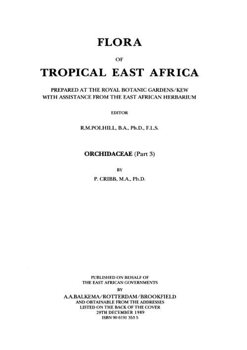 Book cover of Flora of Tropical East Africa: Orchidaceae (Part 3) (Flora Of Tropical East Africa Ser.)