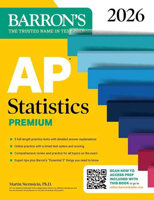 Book cover of AP Statistics Premium, 2026: Prep Book with 9 Practice Tests + Comprehensive Review + Online Practice (Barron's AP Prep)