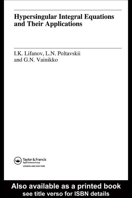 Book cover of Hypersingular Integral Equations and Their Applications (1)