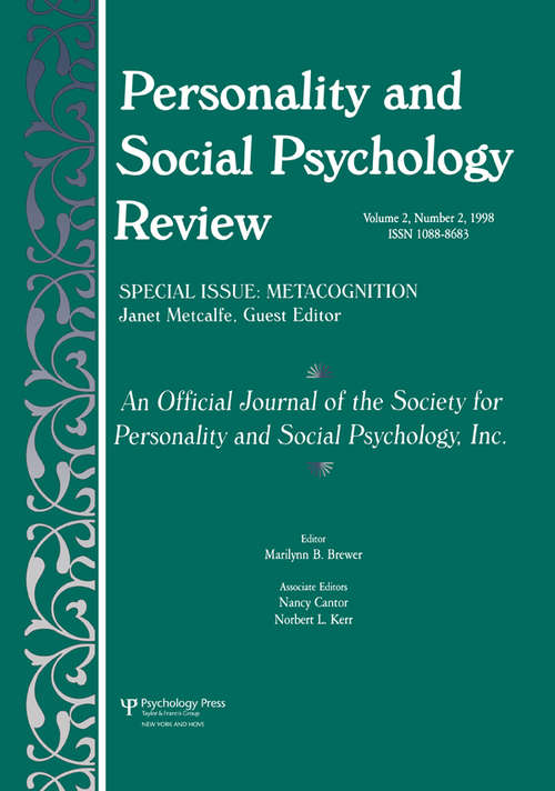 Book cover of Metacognition: A Special Issue of personality and Social Psychology Review
