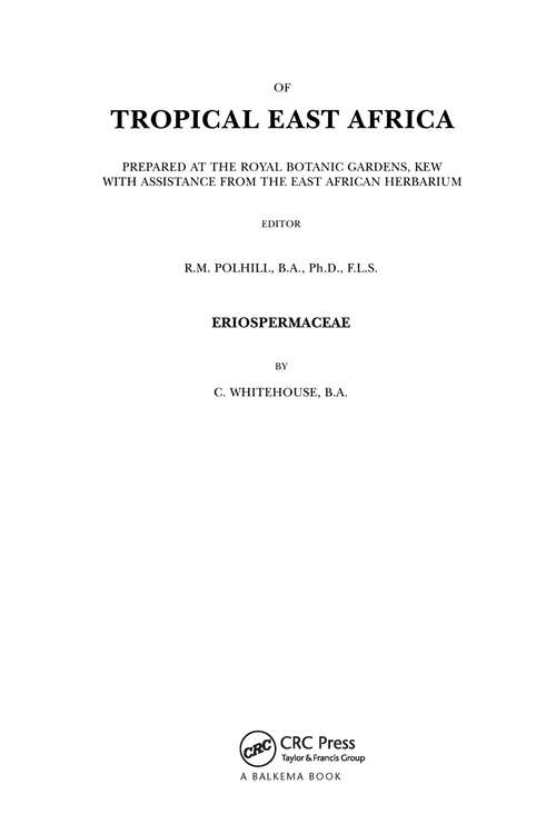 Book cover of Flora of Tropical East Africa - Eriospermaceae (1996)