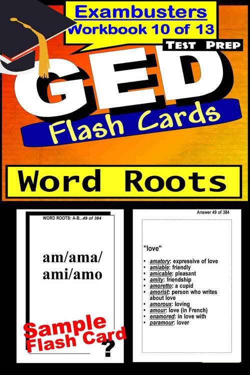 Book cover of GED Test Prep Flash Cards: Word Roots (Exambusters GED Workbook: 10 of 13)