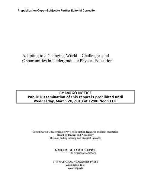 Book cover of Adapting to a Changing World--Challenges and Opportunities in Undergraduate Physics Education