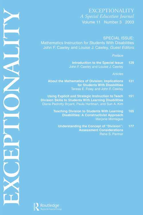 Book cover of Mathematics Instruction for Students With Disabilities: A Special Issue of exceptionality