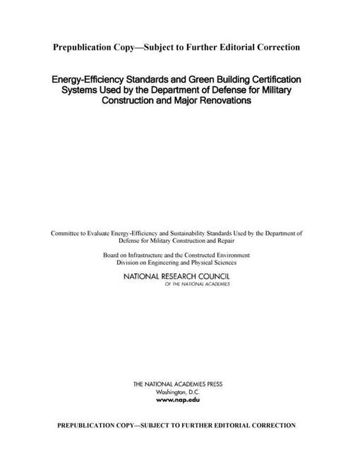Book cover of Energy-Efficiency Standards and Green Building Certification Systems Used by the Department of Defense for Military Construction and Major Renovations