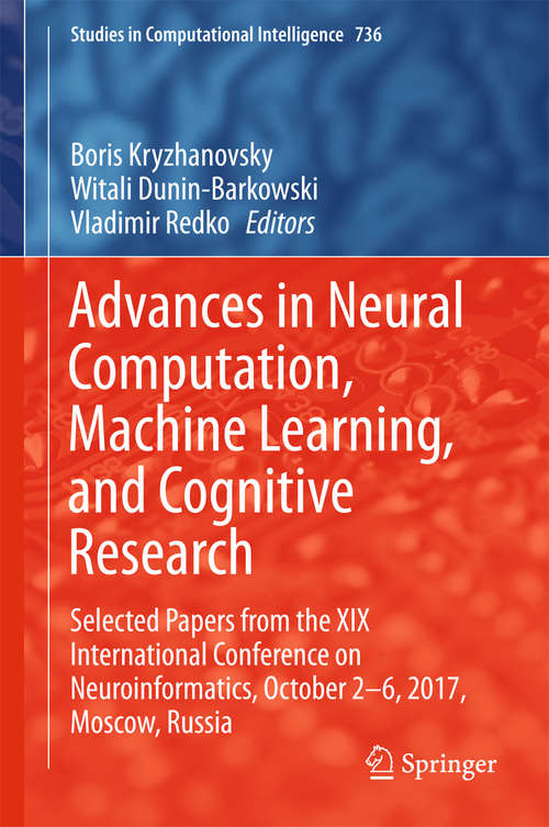 Book cover of Advances in Neural Computation, Machine Learning, and Cognitive Research