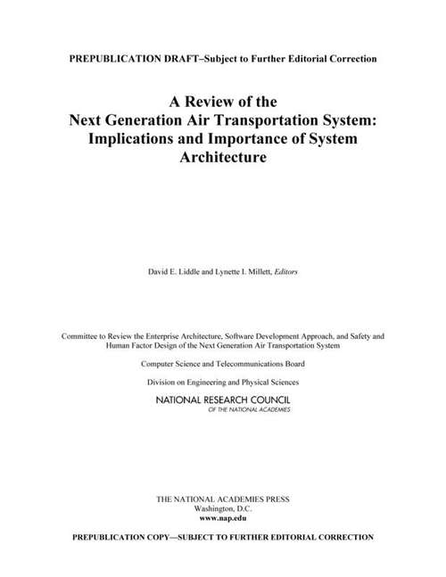 Book cover of A Review of the Next Generation Air Transportation System: Implications and Importance of System Architecture