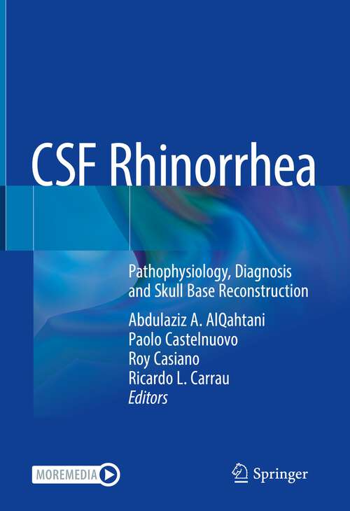 Book cover of CSF Rhinorrhea: Pathophysiology, Diagnosis and Skull Base Reconstruction (1st ed. 2022)