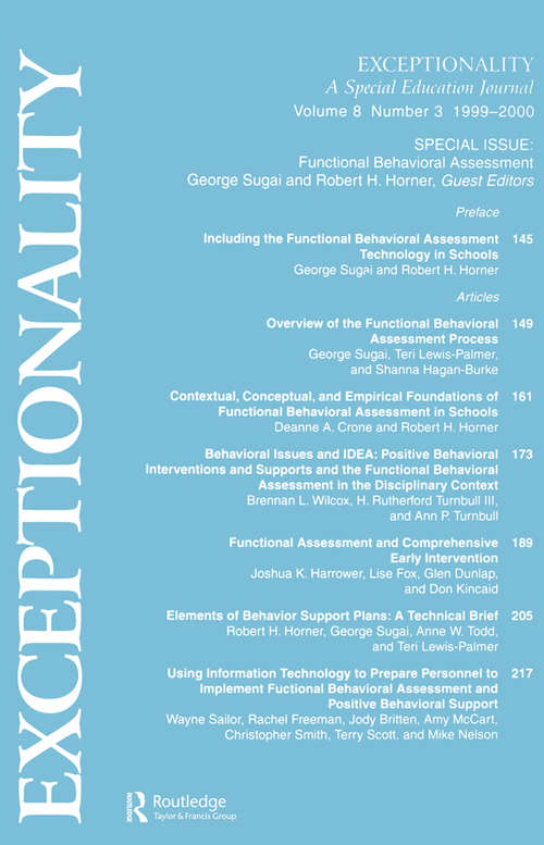 Functional Behavioral Assessment: A Special Issue of exceptionality