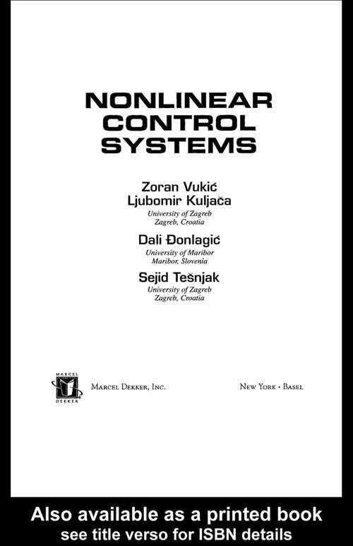 Book cover of Nonlinear Control Systems (1) (Automation and Control Engineering)