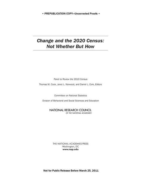 Book cover of Change and the 2020 Census: Not Whether But How