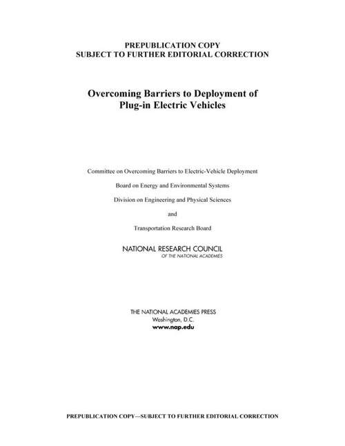 Book cover of Overcoming Barriers to Deployment of Plug-in Electric Vehicles