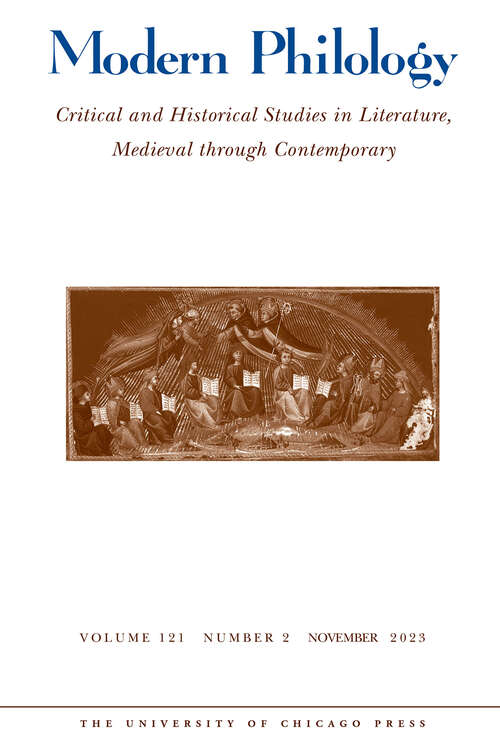 Book cover of Modern Philology, volume 121 number 2 (November 2023)
