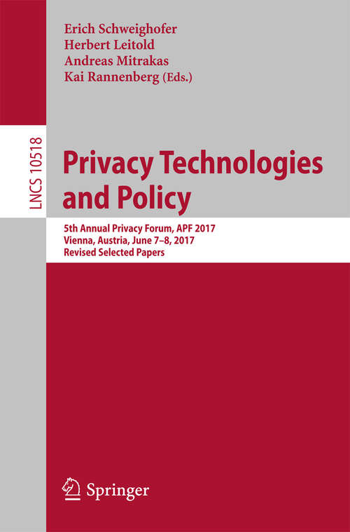 Book cover of Privacy Technologies and Policy