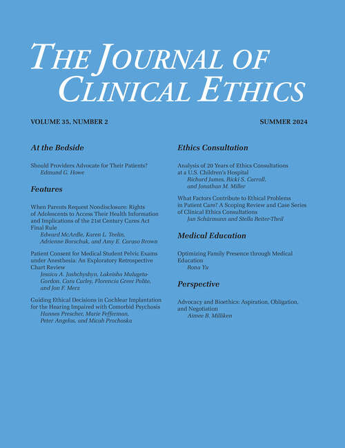 Book cover of The Journal of Clinical Ethics, volume 35 number 2 (Summer 2024)
