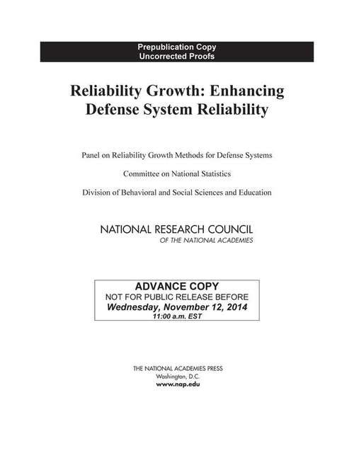 Book cover of Reliability Growth: Enhancing Defense System Reliability