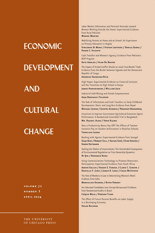 Book cover of Economic Development and Cultural Change, volume 72 number 3 (April 2024)