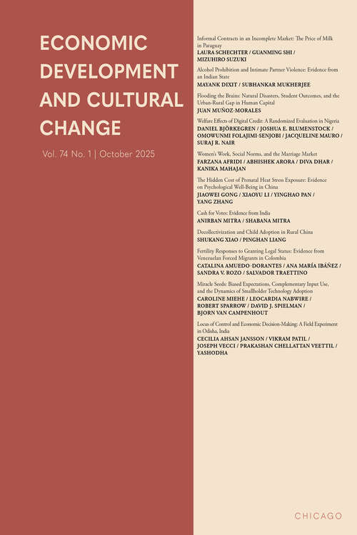 Book cover of Economic Development and Cultural Change, volume 74 number 1 (October 2025)