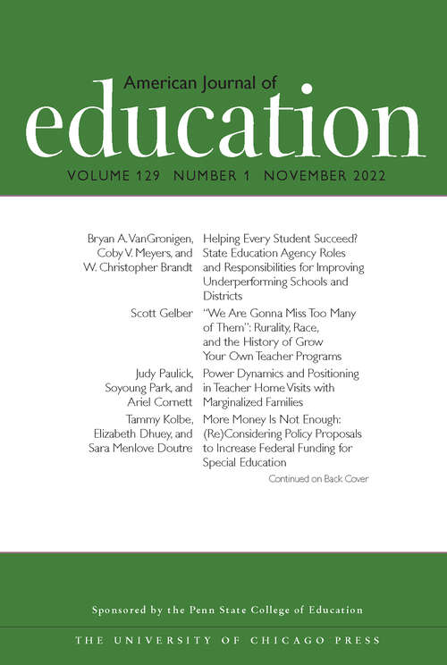 Book cover of American Journal of Education, volume 129 number 1 (November 2022)