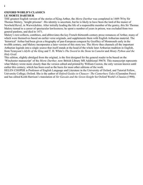 Le Morte D'arthur: The Winchester Manuscript (Oxford World's Classics Ser.)