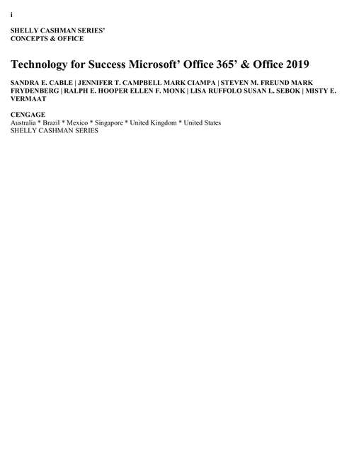 Technology for Success: Microsoft Office 365 and Office 2019 (Shelly Cashman)