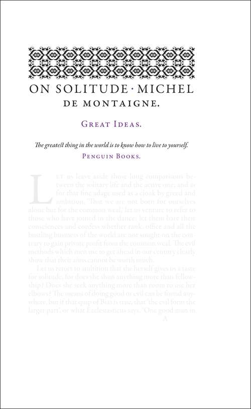 Book cover of On Solitude (Penguin Great Ideas)