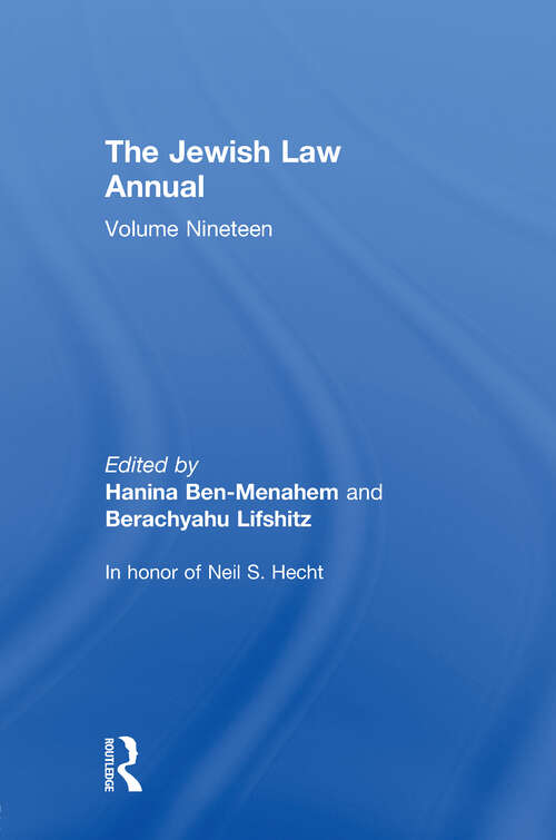 Book cover of The Jewish Law Annual Volume 19 (Jewish Law Annual #19)