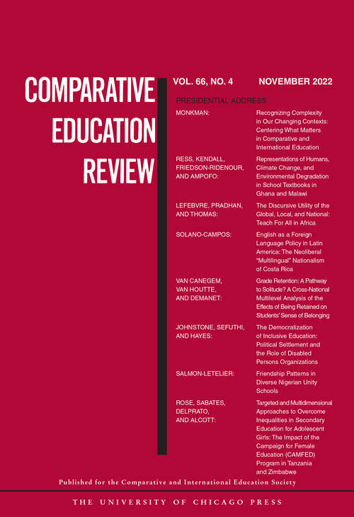 Book cover of Comparative Education Review, volume 66 number 4 (November 2022)