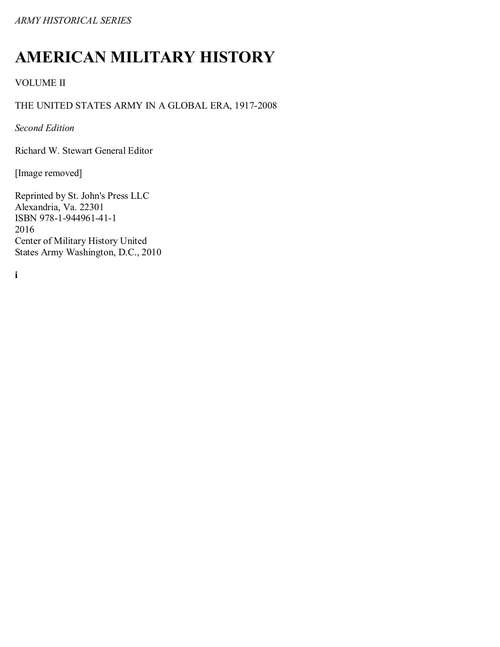 Book cover of American Military History Volume 2: The United States Army In A Global Era, 1917-2008