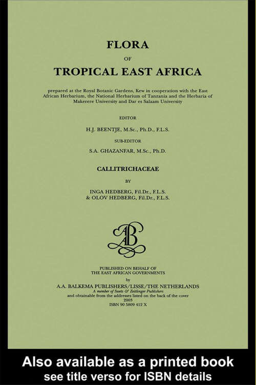 Book cover of Flora of tropical East Africa - Callitrichaceae (2003)