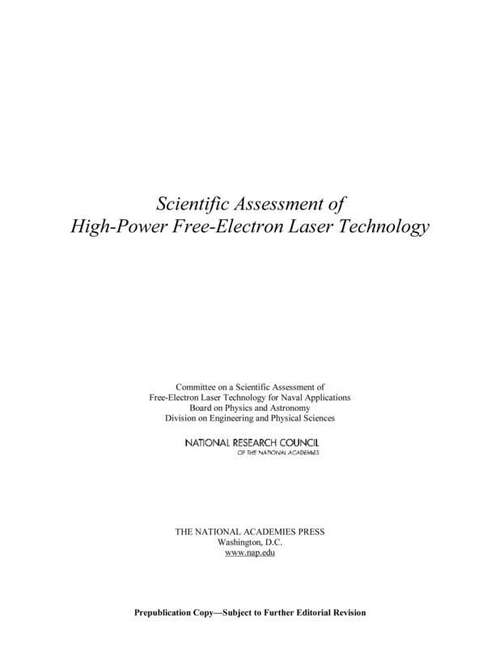 Book cover of SCIENTIFIC ASSESSMENT OF High-power Free-electron Laser Technology