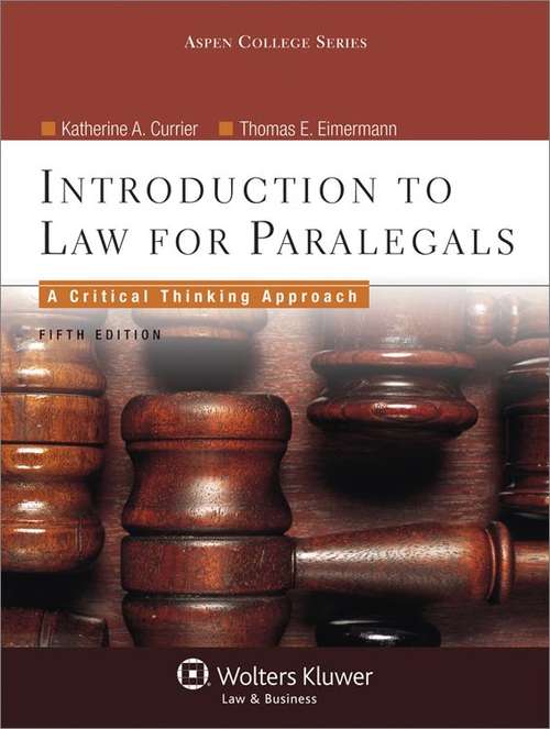 Book cover of Introduction to Law for Paralegals: A Critical Thinking Approach (5th Edition)