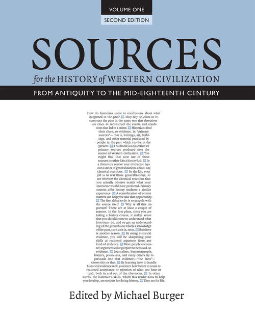 Book cover of Sources for the History of Western Civilization, Volume I: From Antiquity to the Mid-Eighteenth Century, Second Edition