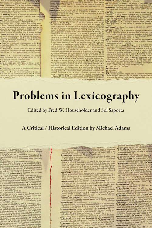 Book cover of Problems in Lexicography: A Critical / Historical Edition
