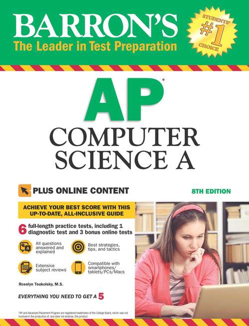 Book cover of Barron's AP Computer Science A With Bonus Online Tests, 8th edition