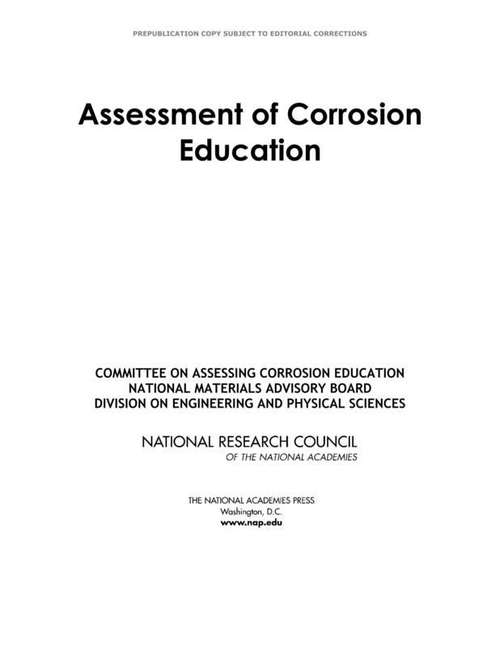Book cover of Assessment Of Corrosion Education