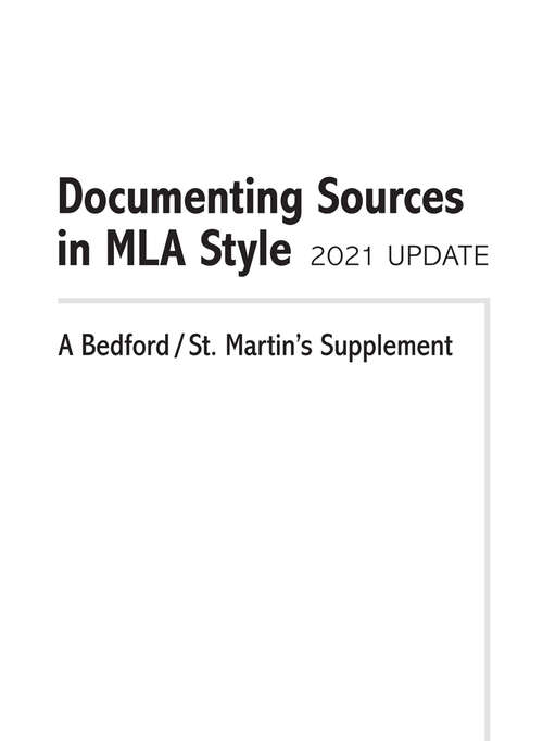 Book cover of Documenting Sources in MLA Style: A Bedford/St. Martin's Supplement (Second Edition)