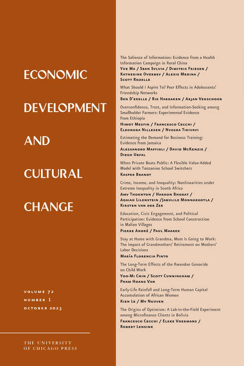 Book cover of Economic Development and Cultural Change, volume 72 number 1 (October 2023)