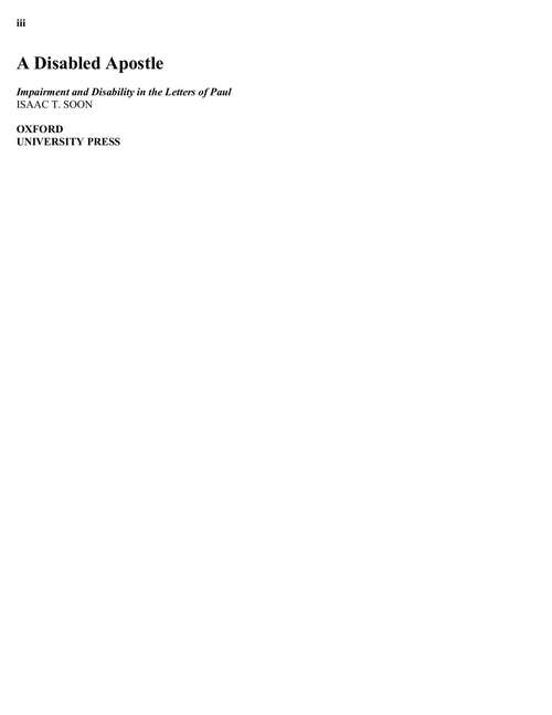 Book cover of A Disabled Apostle: Impairment and Disability in the Letters of Paul