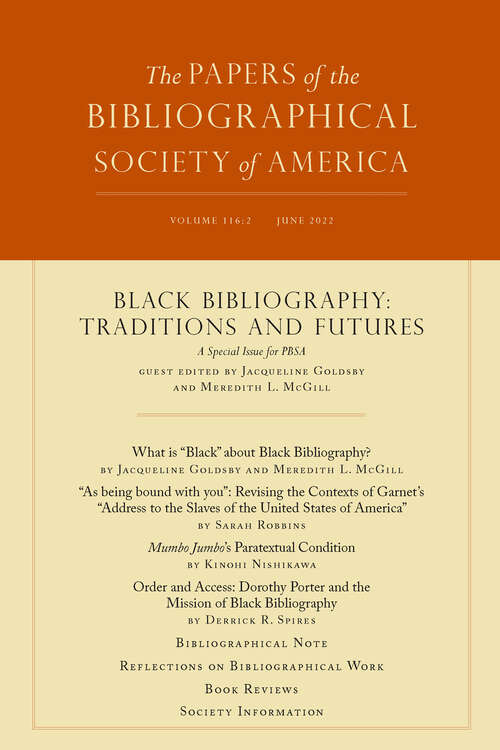Book cover of The Papers of the Bibliographical Society of America, volume 116 number 2 (June 2022)
