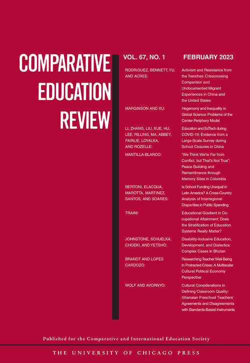 Book cover of Comparative Education Review, volume 67 number 1 (February 2023)