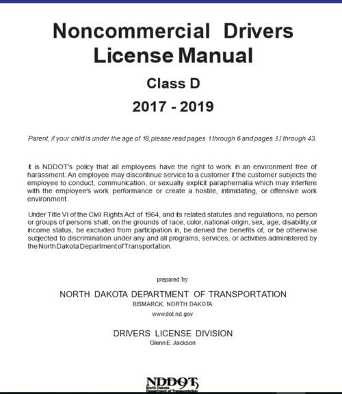 Book cover of North Dakota Noncommercial Drivers License Manual: Class D 2017-2019