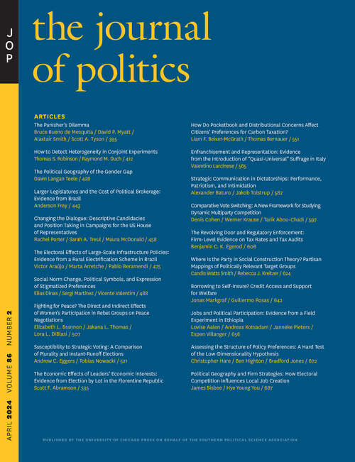 Book cover of The Journal of Politics, volume 86 number 2 (April 2024)