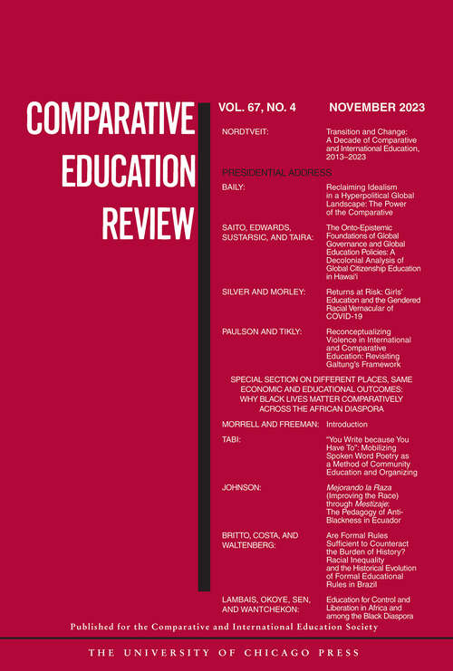 Book cover of Comparative Education Review, volume 67 number 4 (November 2023)