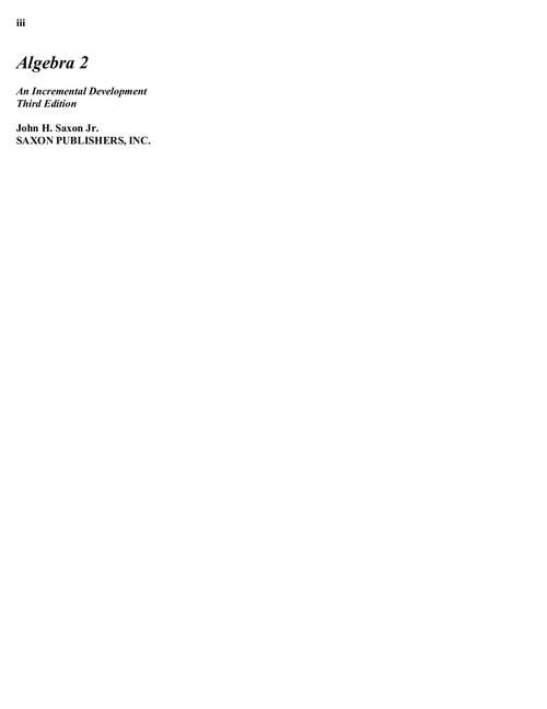 Book cover of Algebra 2: An Incremental Development (Third Edition) (Saxon Algebra 2 Series)